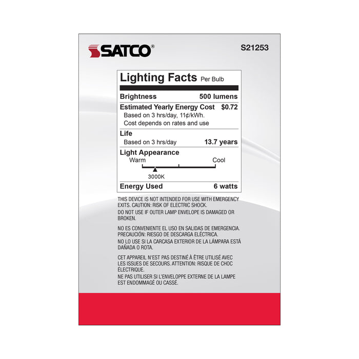 SATCO/NUVO 6W G40 LED Clear Medium Base 90 CRI 3000K 120V (S21253)