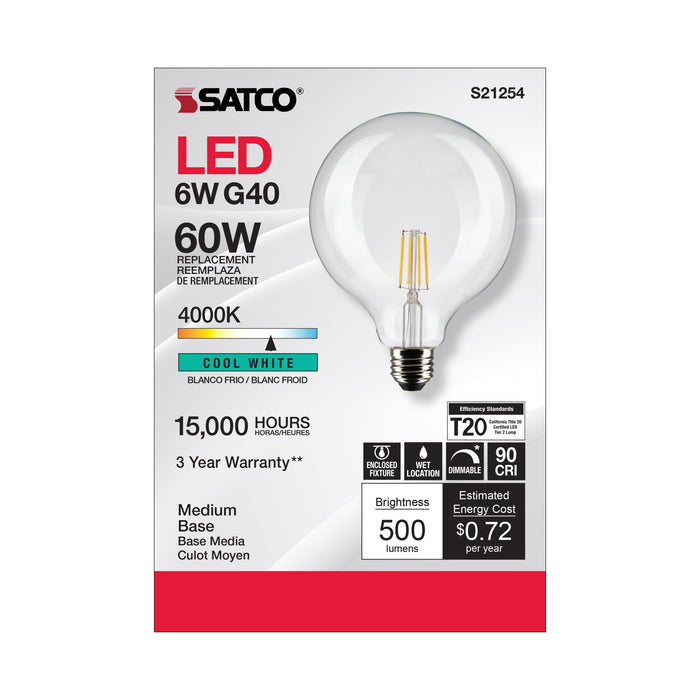 SATCO/NUVO 6W G40 LED Clear Medium Base 90 CRI 4000K 120V (S21254)