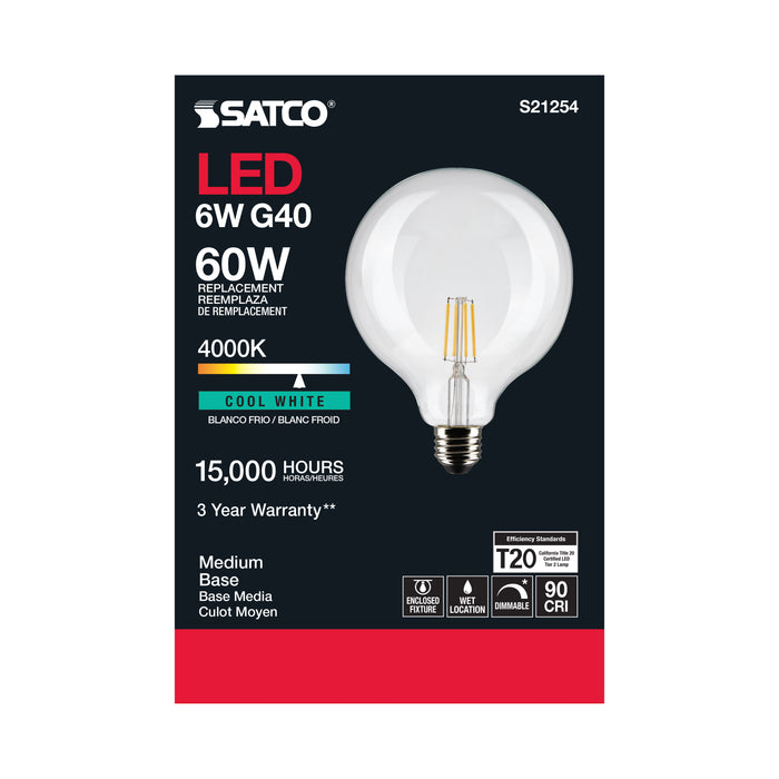 SATCO/NUVO 6W G40 LED Clear Medium Base 90 CRI 4000K 120V (S21254)