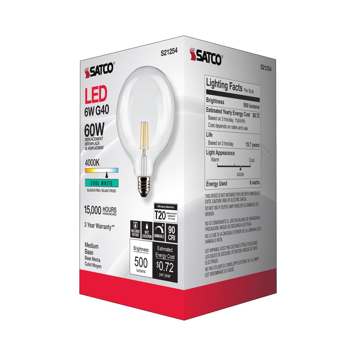 SATCO/NUVO 6W G40 LED Clear Medium Base 90 CRI 4000K 120V (S21254)
