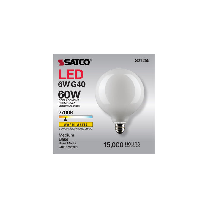 SATCO/NUVO 6W G40 LED White Medium Base 90 CRI 2700K 120V (S21255)