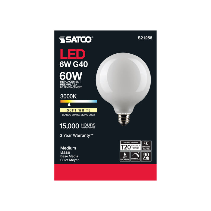 SATCO/NUVO 6W G40 LED White Medium Base 90 CRI 3000K 120V (S21256)