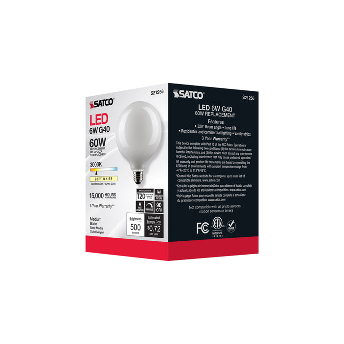 SATCO/NUVO 6W G40 LED White Medium Base 90 CRI 3000K 120V (S21256)