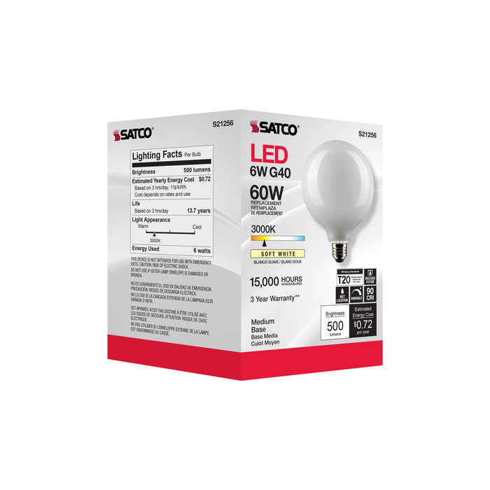 SATCO/NUVO 6W G40 LED White Medium Base 90 CRI 3000K 120V (S21256)
