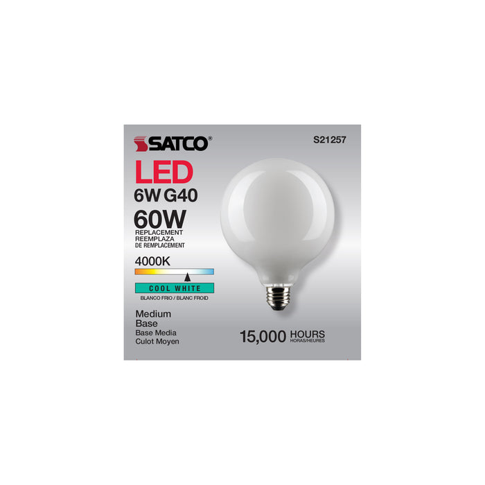 SATCO/NUVO 6W G40 LED White Medium Base 90 CRI 4000K 120V (S21257)