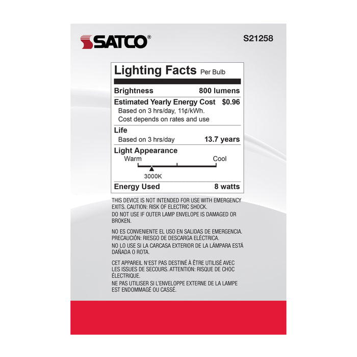SATCO/NUVO 8W G40 LED Clear Medium Base 90 CRI 3000K 120V (S21258)