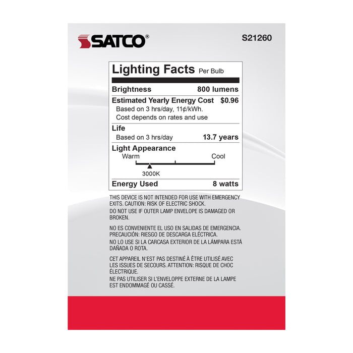 SATCO/NUVO 8W G40 LED White Medium Base 90 CRI 3000K 120V (S21260)