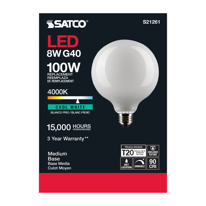 SATCO/NUVO 8W G40 LED White Medium Base 90 CRI 4000K 120V (S21261)