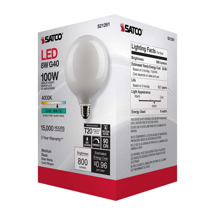 SATCO/NUVO 8W G40 LED White Medium Base 90 CRI 4000K 120V (S21261)