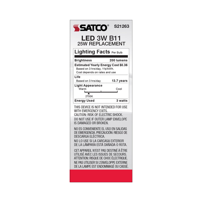 SATCO/NUVO 3W B11 LED Frost Candelabra Base 90 CRI 2700K 120V (S21263)