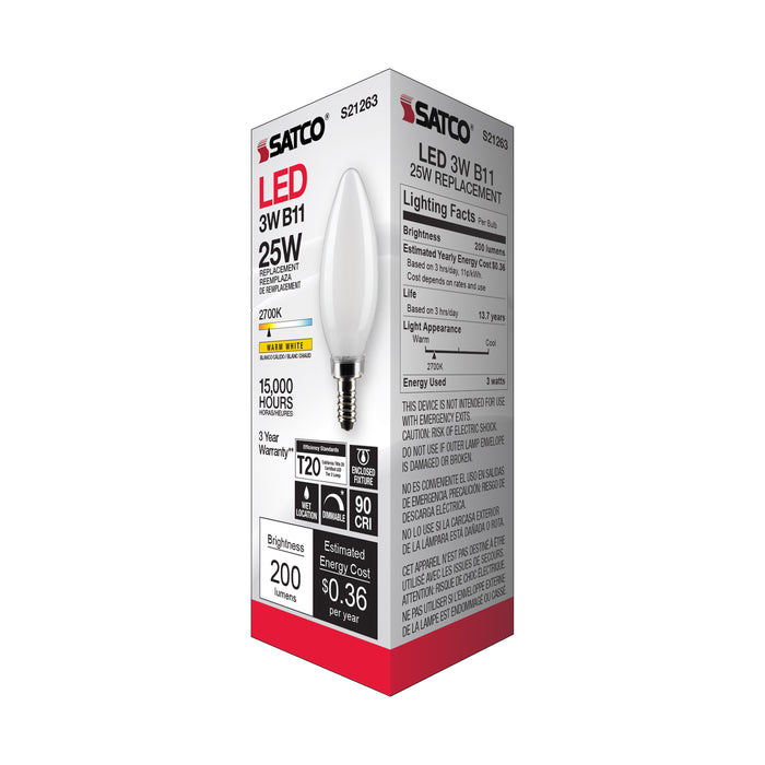 SATCO/NUVO 3W B11 LED Frost Candelabra Base 90 CRI 2700K 120V (S21263)