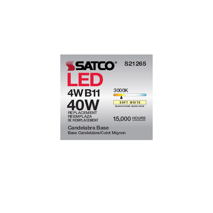 SATCO/NUVO 4W B11 LED Clear Candelabra Base 90 CRI 3000K 120V (S21265)