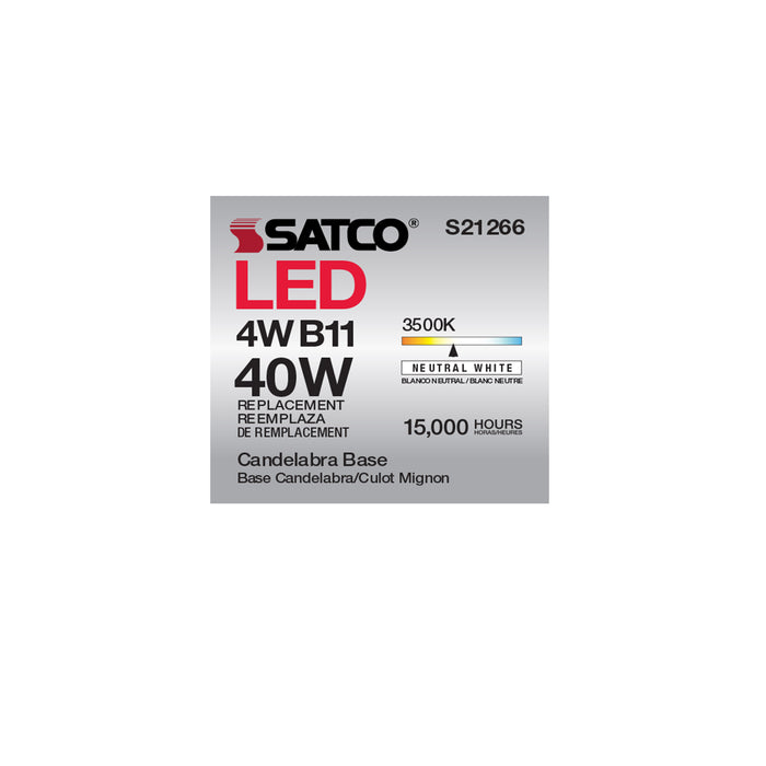 SATCO/NUVO 4W B11 LED Clear Candelabra Base 90 CRI 3500K 120V (S21266)