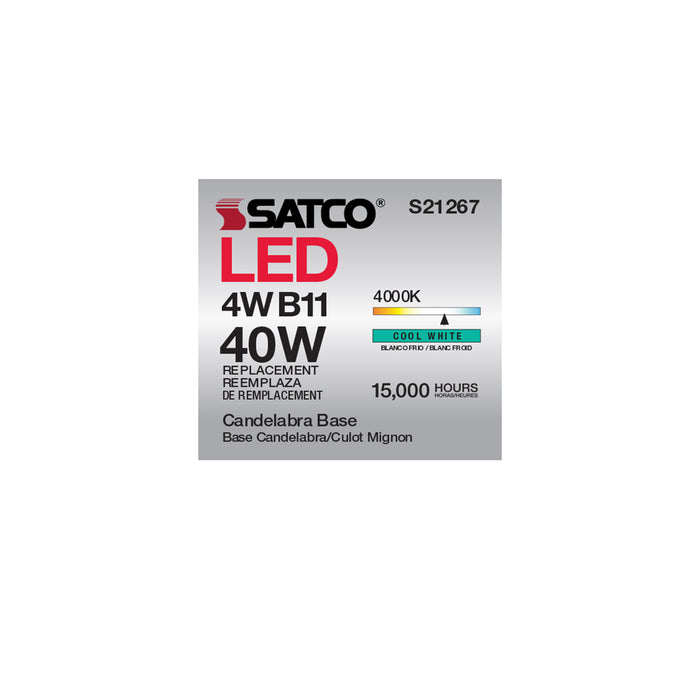SATCO/NUVO 4W B11 LED Clear Candelabra Base 90 CRI 4000K 120V (S21267)