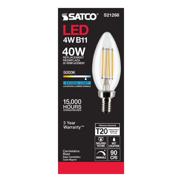 SATCO/NUVO 4W B11 LED Clear Candelabra Base 90 CRI 5000K 120V (S21268)