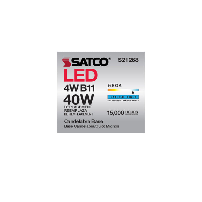 SATCO/NUVO 4W B11 LED Clear Candelabra Base 90 CRI 5000K 120V (S21268)