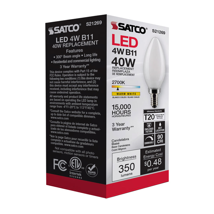 SATCO/NUVO 4W B11 LED Frost Candelabra Base 90 CRI 2700K 120V (S21269)