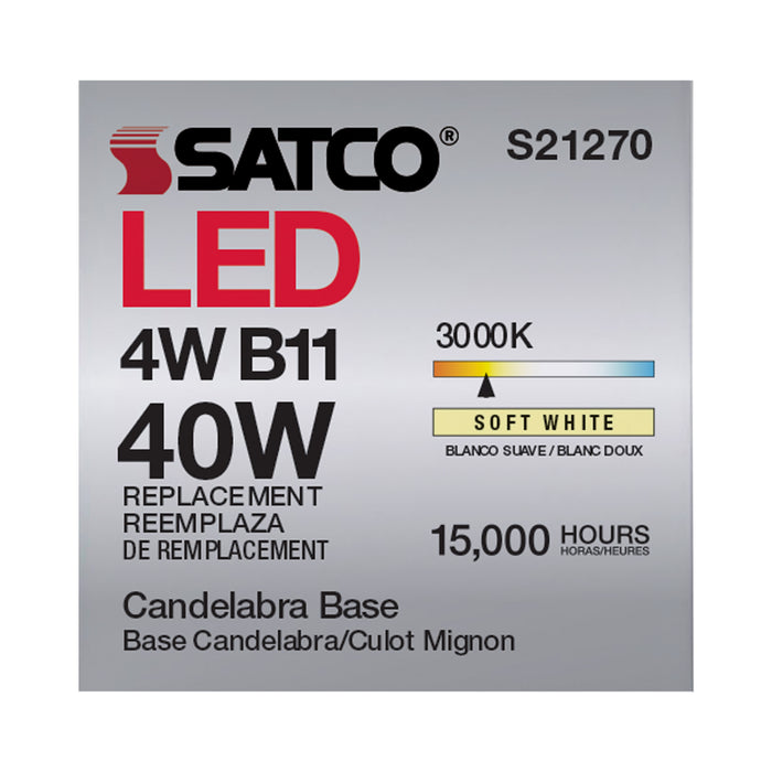 SATCO/NUVO 4W B11 LED Frost Candelabra Base 90 CRI 3000K 120V (S21270)