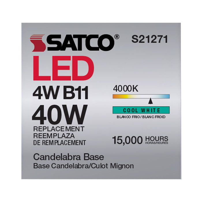 SATCO/NUVO 4W B11 LED Frost Candelabra Base 90 CRI 4000K 120V (S21271)