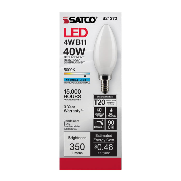 SATCO/NUVO 4W B11 LED Frost Candelabra Base 90 CRI 5000K 120V (S21272)