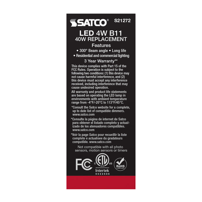 SATCO/NUVO 4W B11 LED Frost Candelabra Base 90 CRI 5000K 120V (S21272)