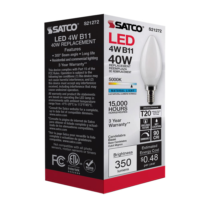 SATCO/NUVO 4W B11 LED Frost Candelabra Base 90 CRI 5000K 120V (S21272)