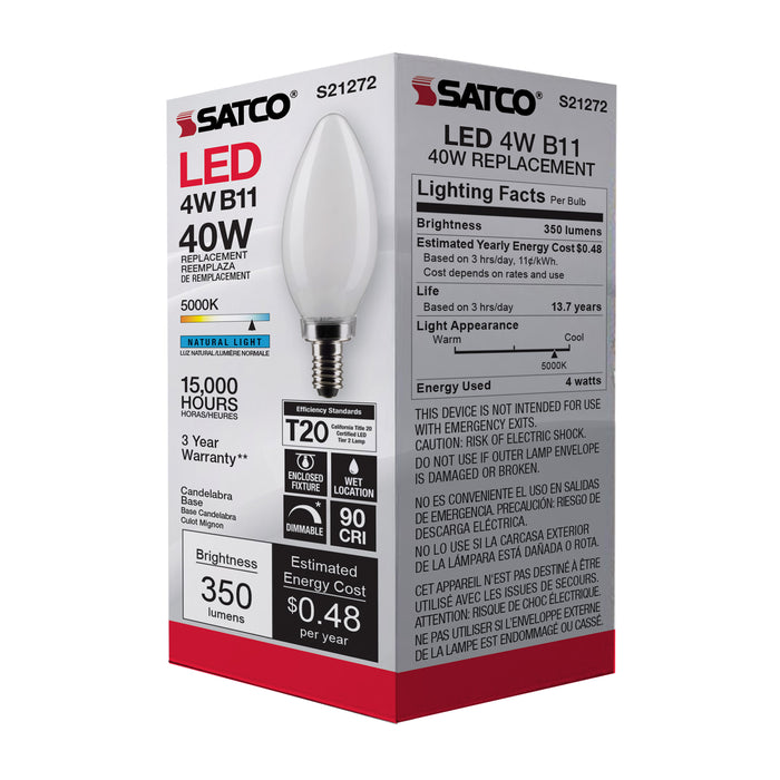 SATCO/NUVO 4W B11 LED Frost Candelabra Base 90 CRI 5000K 120V (S21272)