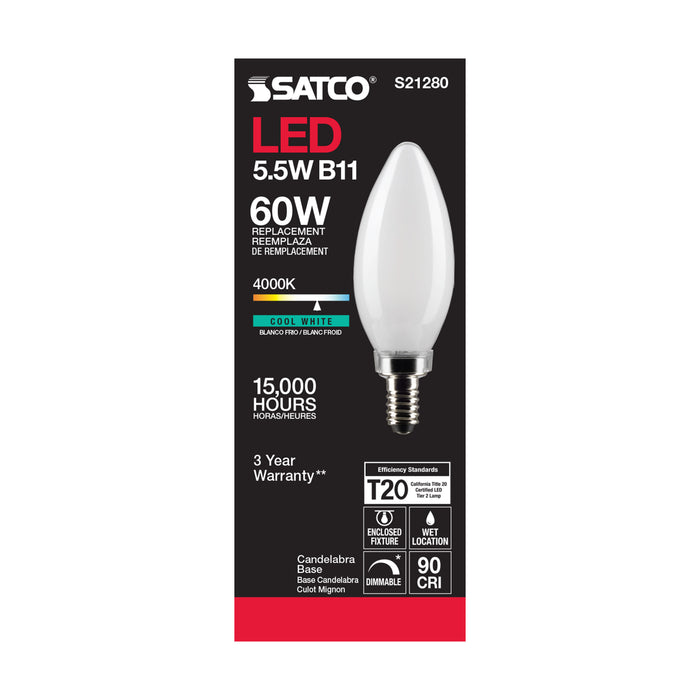 SATCO/NUVO 5.5W B11 LED Frost Candelabra Base 90 CRI 4000K 120V (S21280)