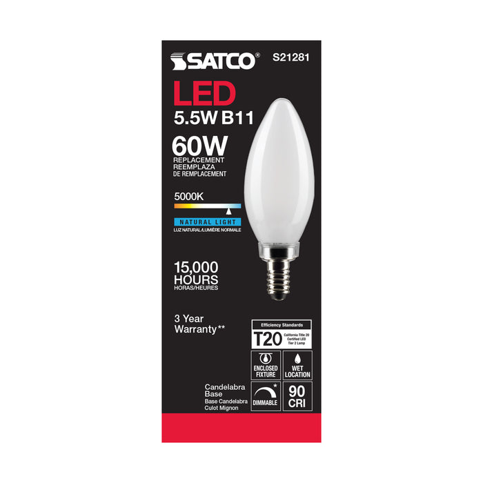 SATCO/NUVO 5.5W B11 LED Frost Candelabra Base 90 CRI 5000K 120V (S21281)