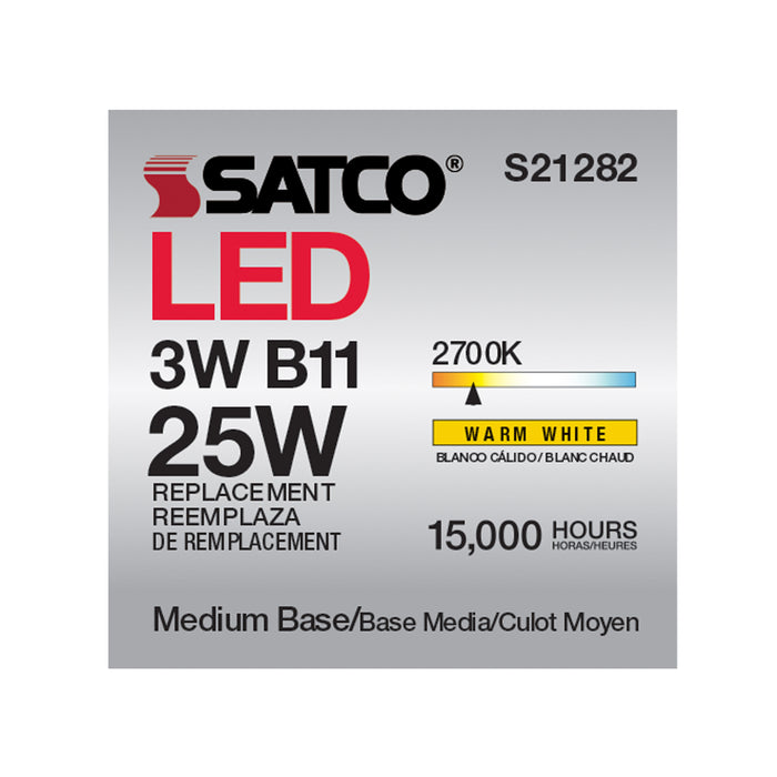 SATCO/NUVO 3W B11 LED Clear Medium Base 90 CRI 2700K 120V (S21282)