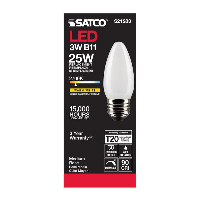 SATCO/NUVO 3W B11 LED Frost Medium Base 90 CRI 2700K 120V (S21283)