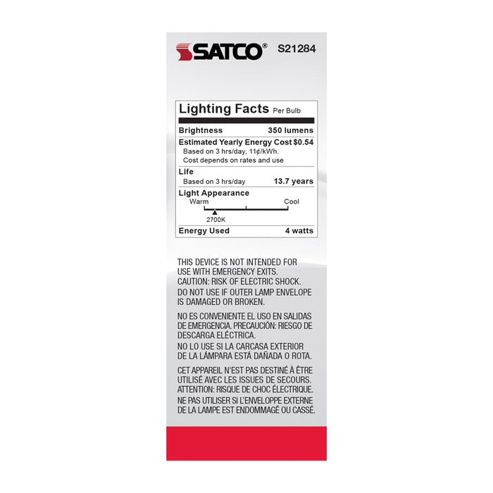 SATCO/NUVO 4W B11 LED Clear Medium Base 90 CRI 2700K 120V (S21284)