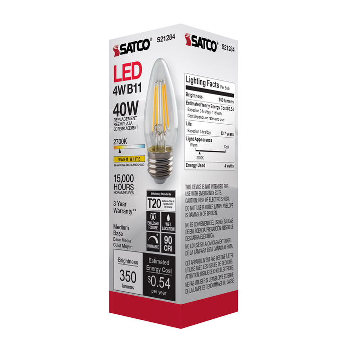 SATCO/NUVO 4W B11 LED Clear Medium Base 90 CRI 2700K 120V (S21284)