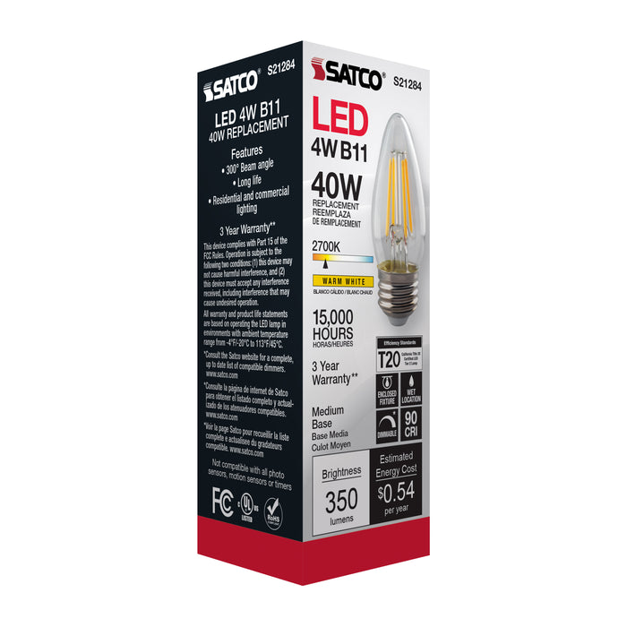 SATCO/NUVO 4W B11 LED Clear Medium Base 90 CRI 2700K 120V (S21284)