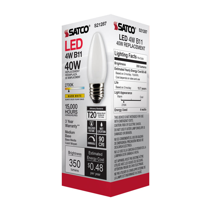 SATCO/NUVO 4W B11 LED Frost Medium Base 90 CRI 2700K 120V (S21287)