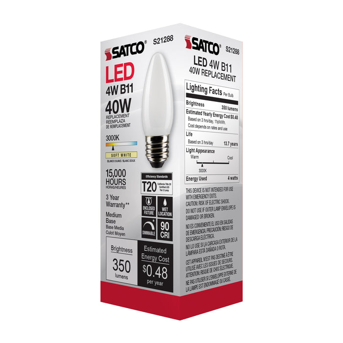SATCO/NUVO 4W B11 LED Frost Medium Base 90 CRI 3000K 120V (S21288)