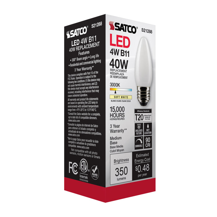 SATCO/NUVO 4W B11 LED Frost Medium Base 90 CRI 3000K 120V (S21288)