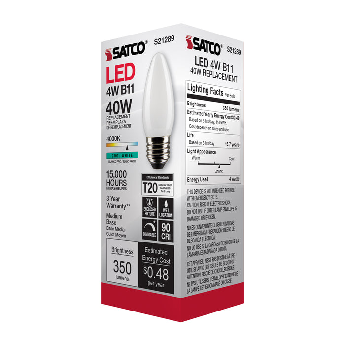 SATCO/NUVO 4W B11 LED Frost Medium Base 90 CRI 4000K 120V (S21289)