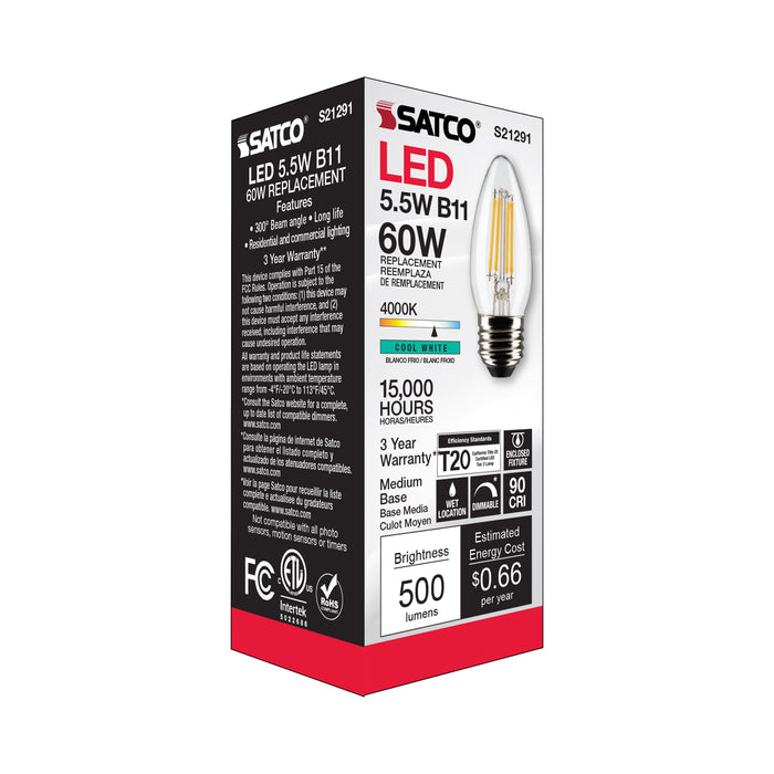 SATCO/NUVO 5.5W B11 LED Clear Medium Base 90 CRI 4000K 120V (S21291)