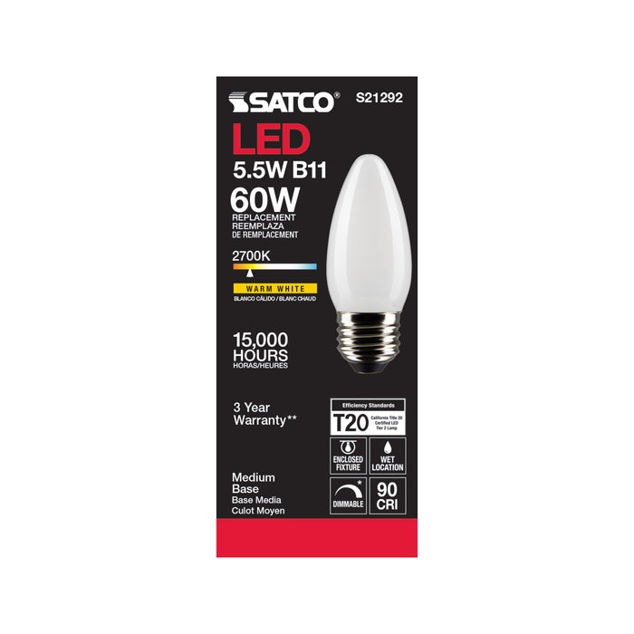 SATCO/NUVO 5.5W B11 LED Frost Medium Base 90 CRI 2700K 120V (S21292)