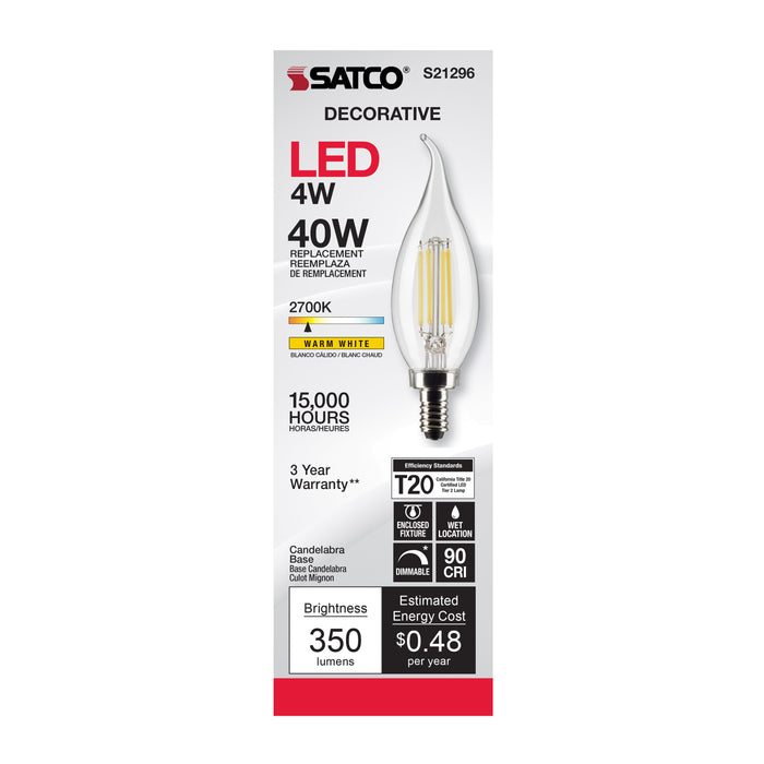 SATCO/NUVO 4W CA11 LED Clear Candelabra Base 90 CRI 2700K 120V (S21296)