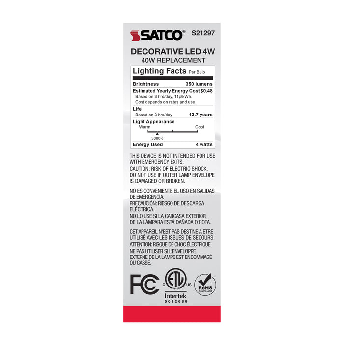 SATCO/NUVO 4W CA11 LED Clear Candelabra Base 90 CRI 3000K 120V (S21297)