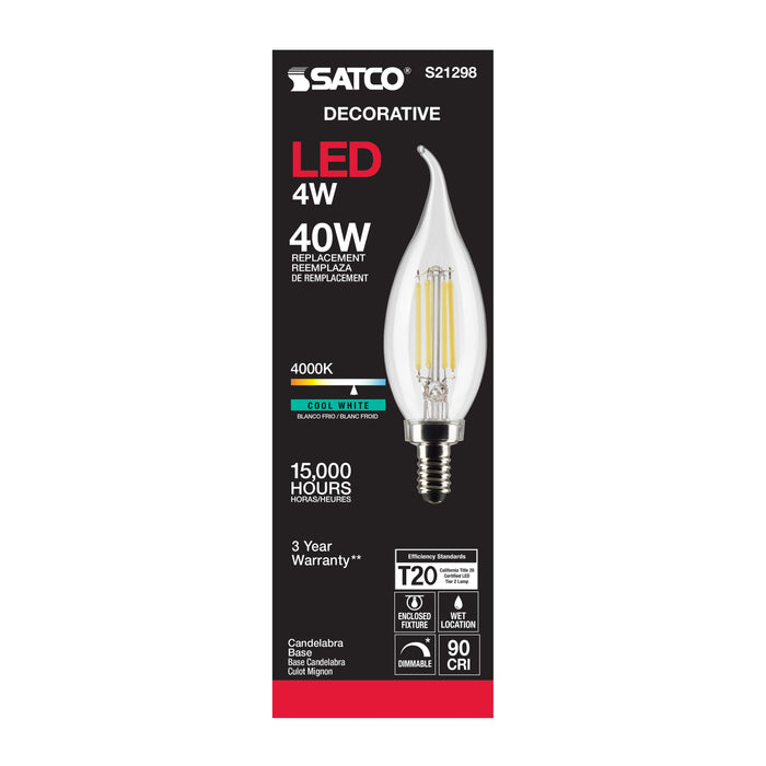 SATCO/NUVO 4W CA11 LED Clear Candelabra Base 90 CRI 4000K 120V (S21298)