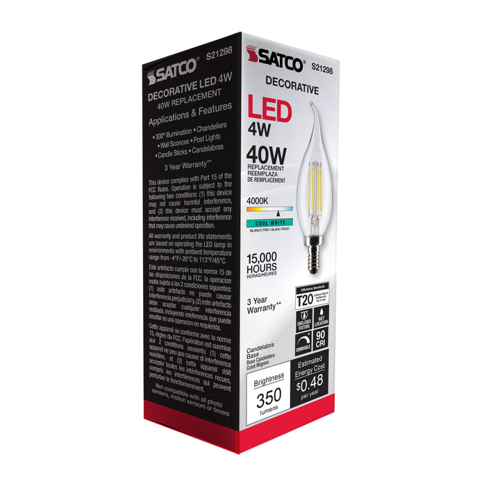 SATCO/NUVO 4W CA11 LED Clear Candelabra Base 90 CRI 4000K 120V (S21298)