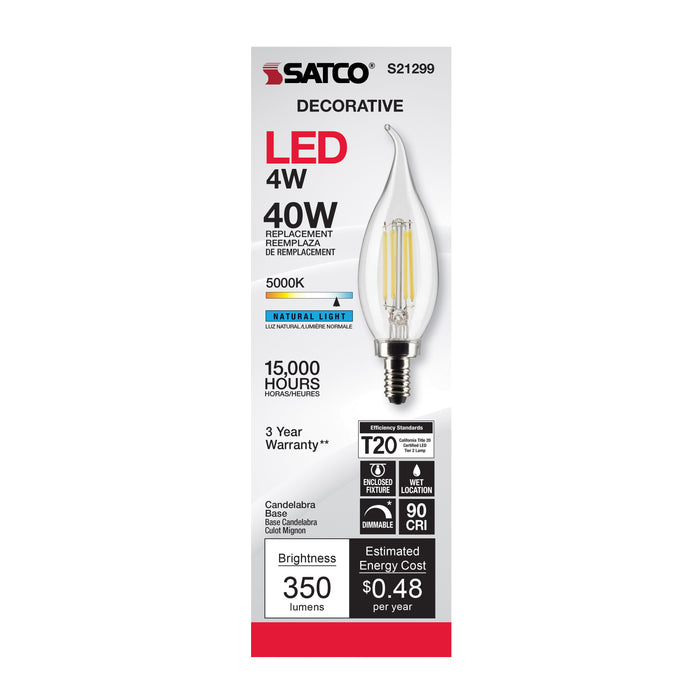 SATCO/NUVO 4W CA11 LED Clear Candelabra Base 90 CRI 5000K 120V (S21299)
