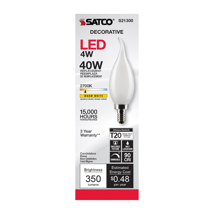 SATCO/NUVO 4W CA11 LED Frost Candelabra Base 90 CRI 2700K 120V (S21300)