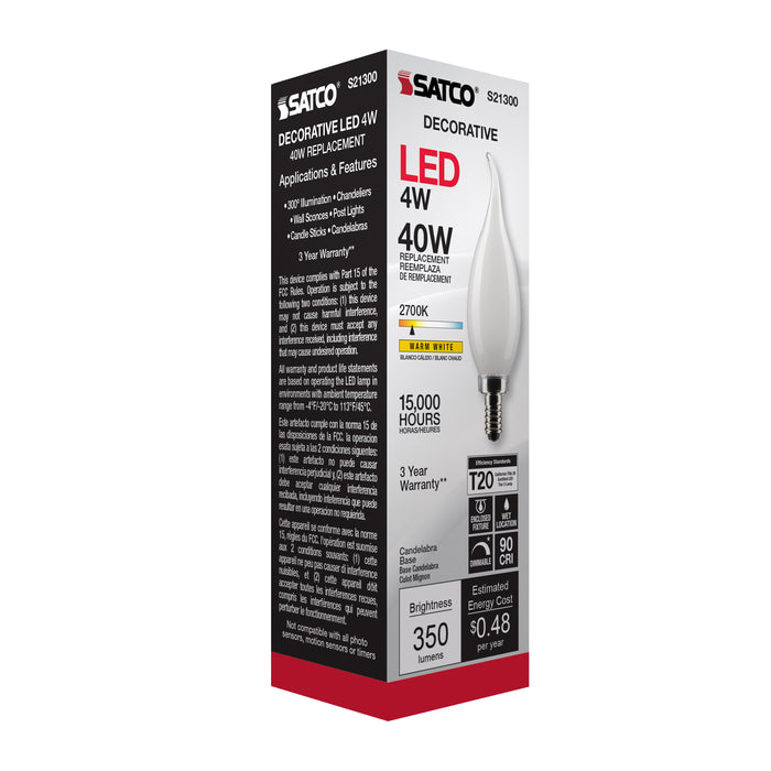 SATCO/NUVO 4W CA11 LED Frost Candelabra Base 90 CRI 2700K 120V (S21300)