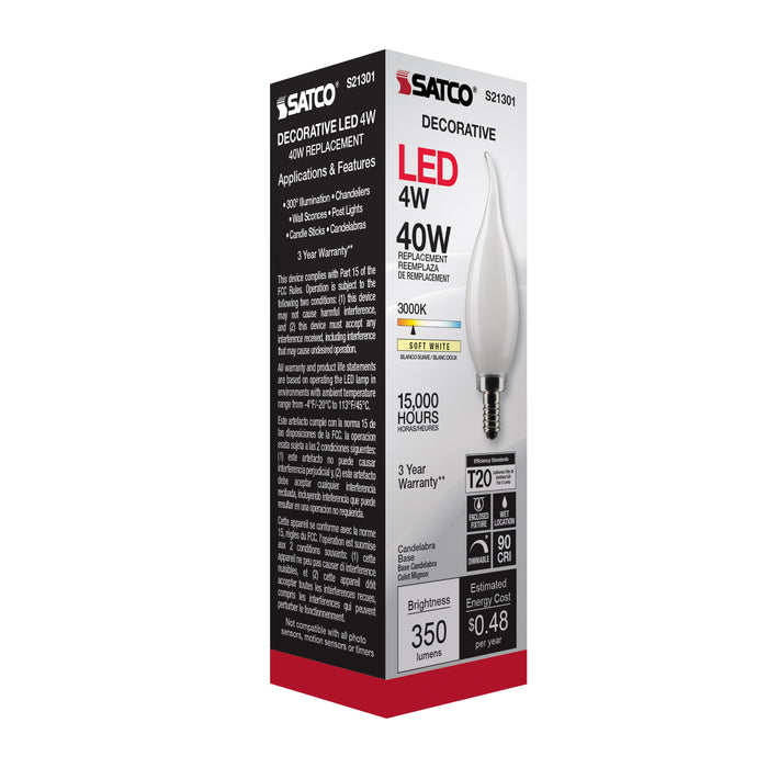 SATCO/NUVO 4W CA11 LED Frost Candelabra Base 90 CRI 3000K 120V (S21301)