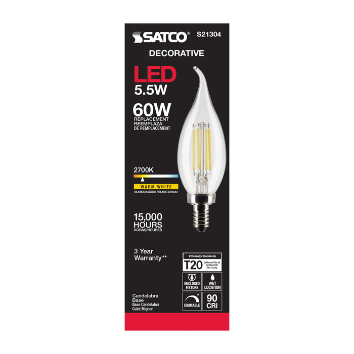 SATCO/NUVO 5.5W CA11 LED Clear Candelabra Base 90 CRI 2700K 120V (S21304)