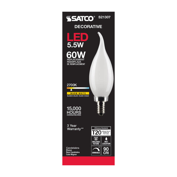 SATCO/NUVO 5.5W CA11 LED Frost Candelabra Base 90 CRI 2700K 120V (S21307)